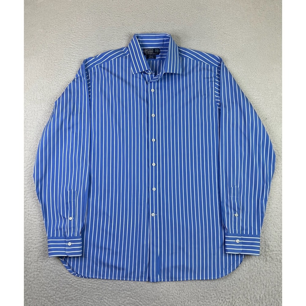 Polo Ralph Lauren Mens 17.5 2XL Blue Striped Regent Classic Fit Dress Shirt